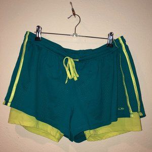 Teal and Bright Green Athletic Exercise Shorts
